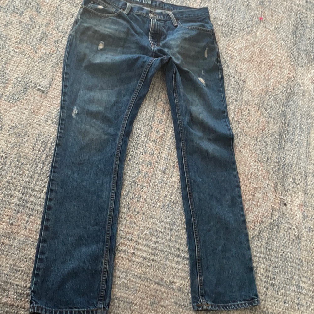 Zumiem Free World Night Train Sz 34x30 blue distressed straight leg jeans